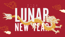 2024 Lunar New Year on red background with Chinese dragon